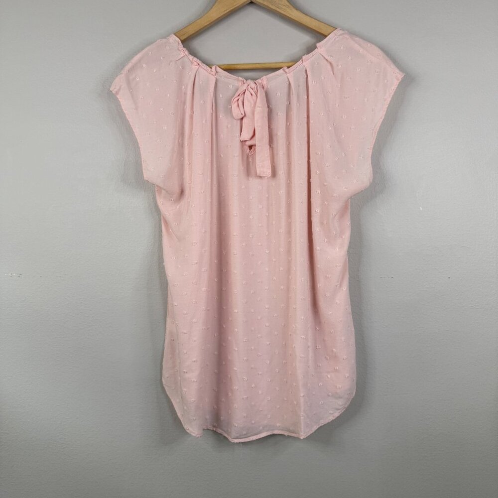 LC Lauren Conrad Light Pink Swiss Dot Women's Cap Sleeve Blouse Size M - Picture 2 of 10